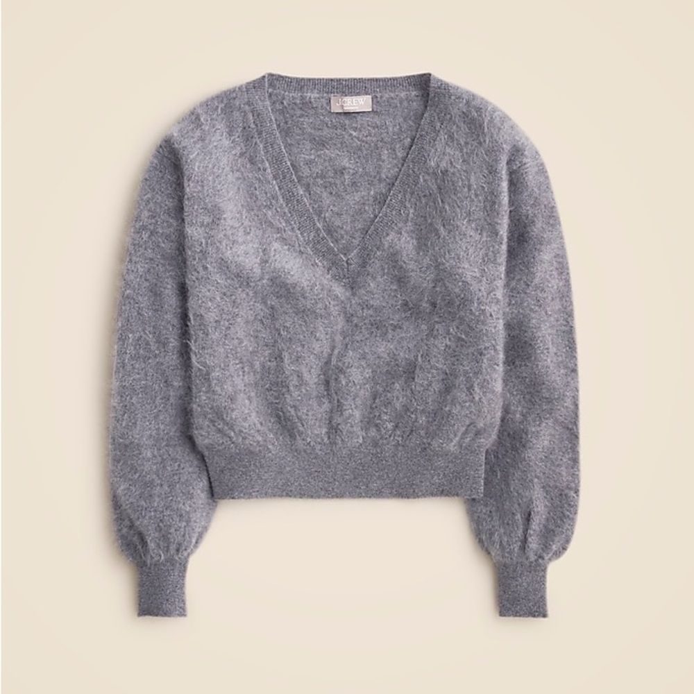 Jcrew brushed cashmere cropped vneck sweater